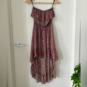 Strapless Floral Dress, hi-low hem